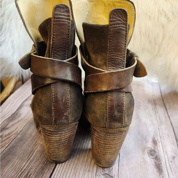 Rag &‎ Bone Kinsey brown waxed suede Stacked heel ankle boots - Picture 6 of 12
